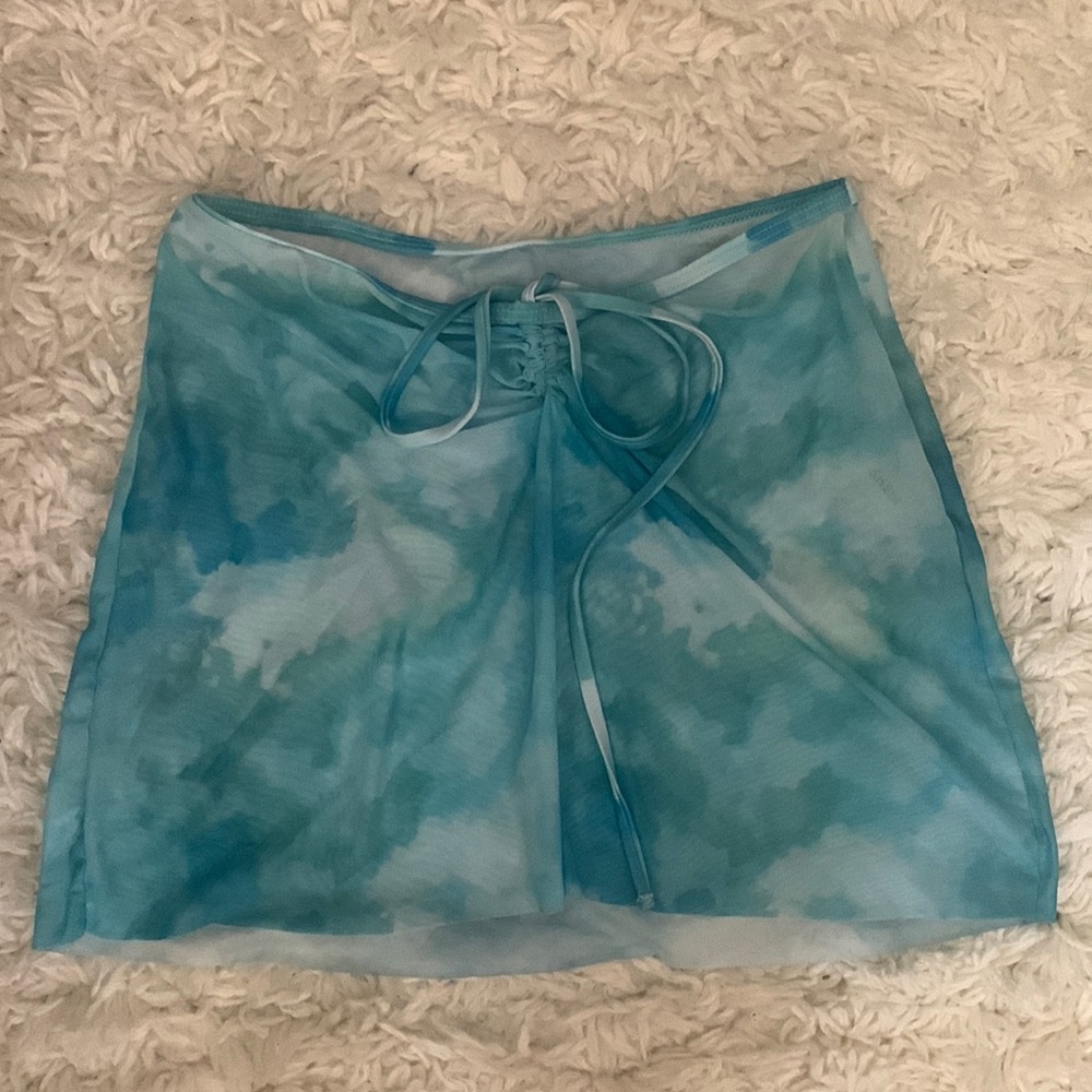 Turquoise Blue Tie Die Mini Skirt Swimsuit Coverup